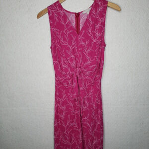 Chelsea 28 Sleeveless Tie Front Dress Pink Peacock Feather Design Sz Xs